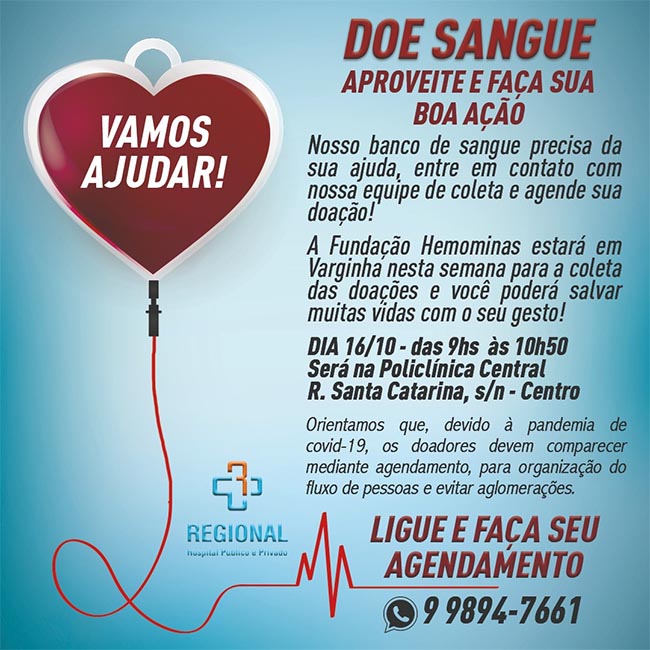 Veja os horários para doação de sangue no Hemominas durante a