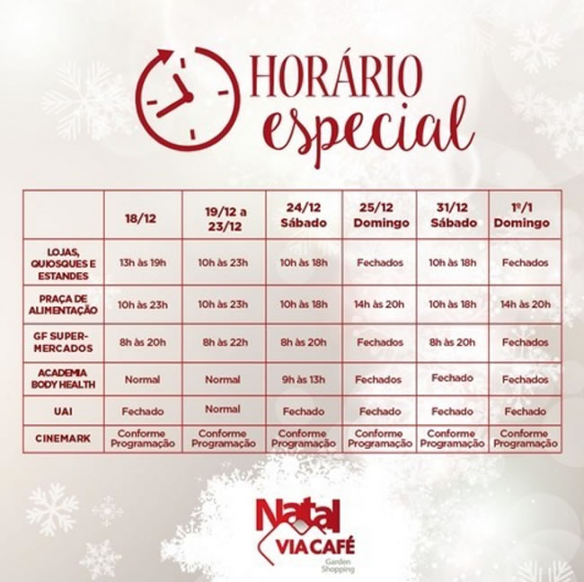 Via Café Garden Shopping divulga horário especial de dezembro